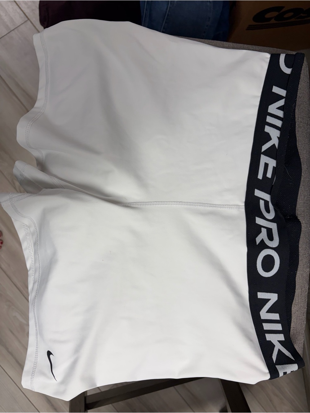 Nike Pro women’s White Athletic Compression Shorts with Black Waistband